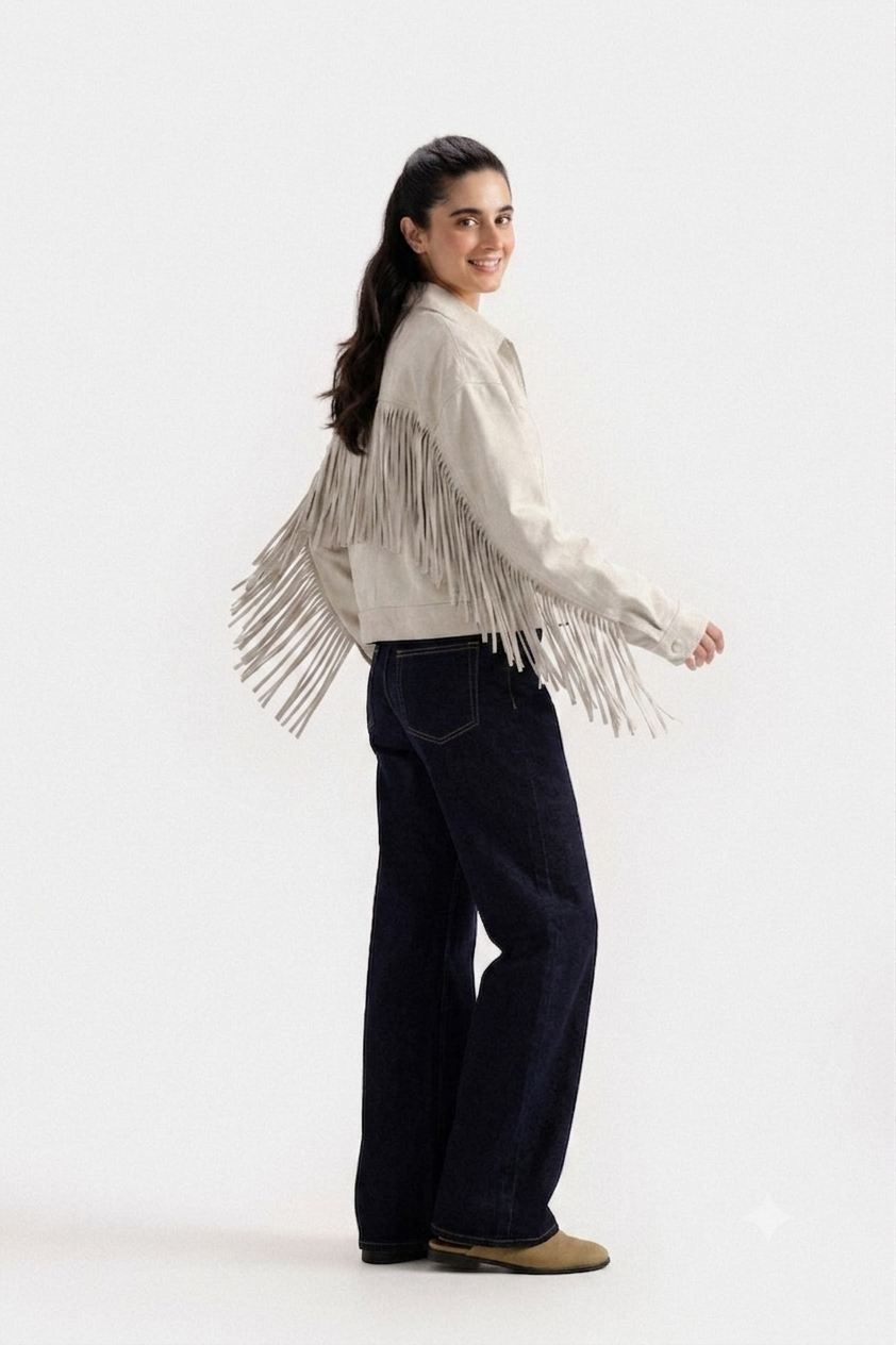 Avery White Suede Fringe Jacket