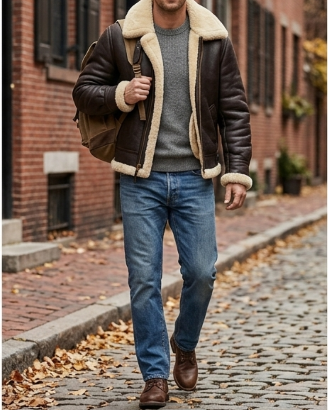 Maverick Shearling Sheepskin Brown Leather Jacket