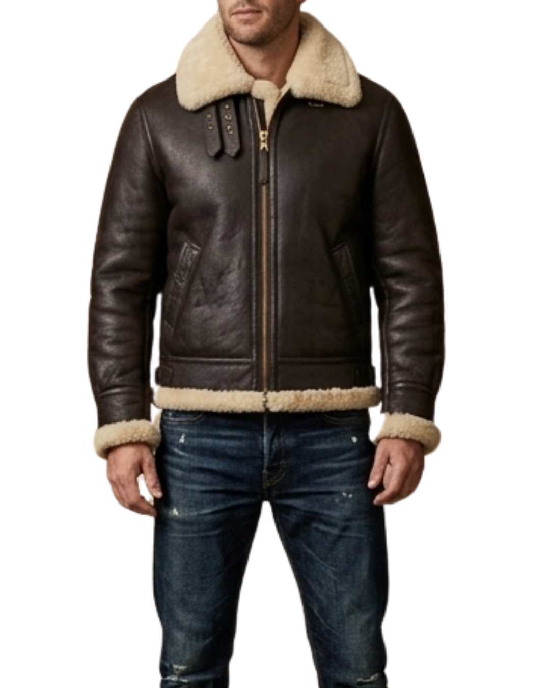Maverick Shearling Sheepskin Brown Leather Jacket