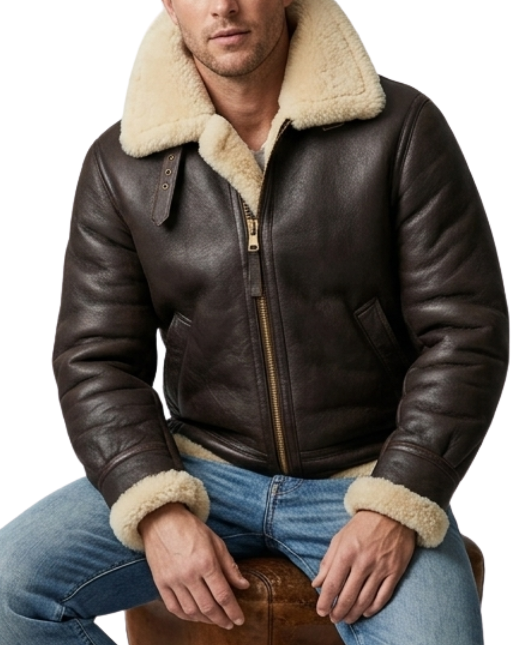 Maverick Shearling Sheepskin Brown Leather Jacket