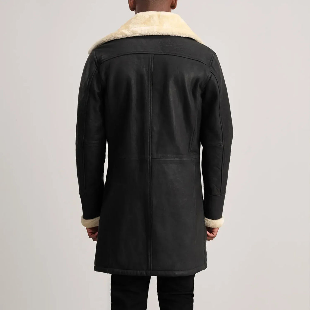 Kingston Black Leather Shearling Double-Breasted Coat