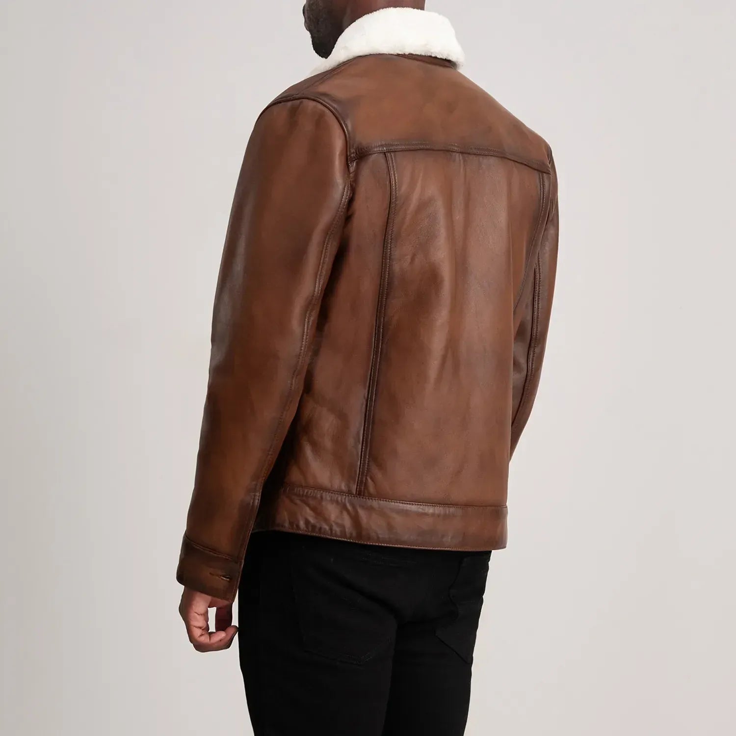 Maverick Brown Shearling Trucker Jacket – Men's Genuine Leather Winter Jacket
