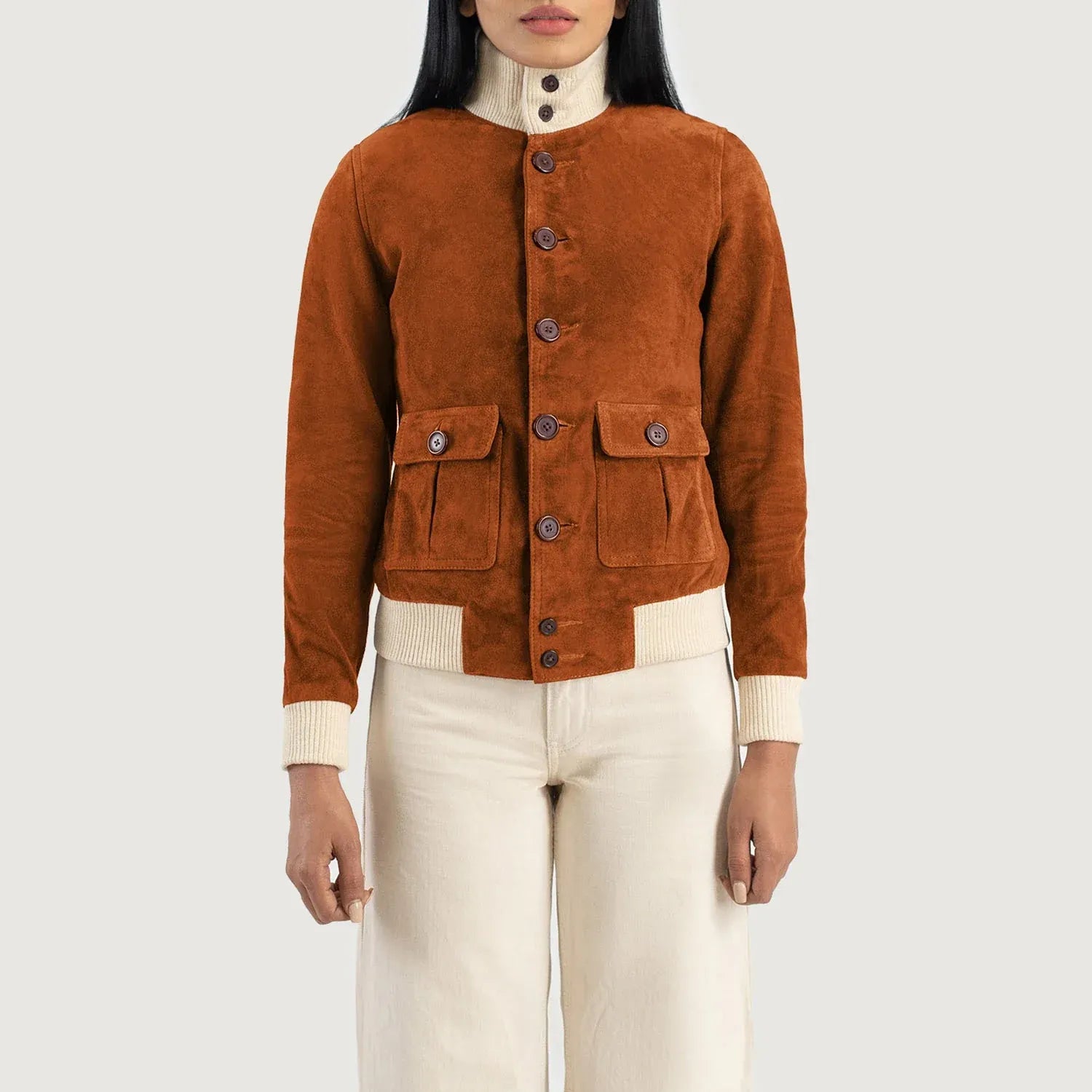 Brown Suede Bomber Jacket for Women