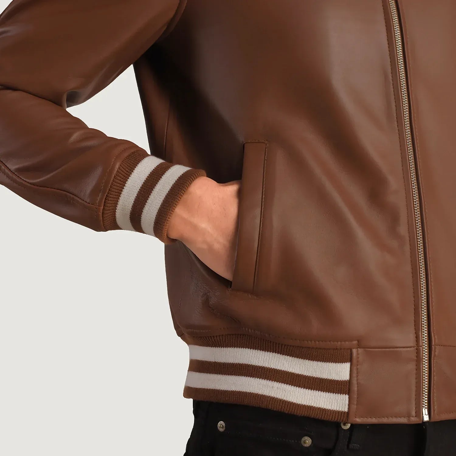 Hudson Brown Leather Varsity Jacket
