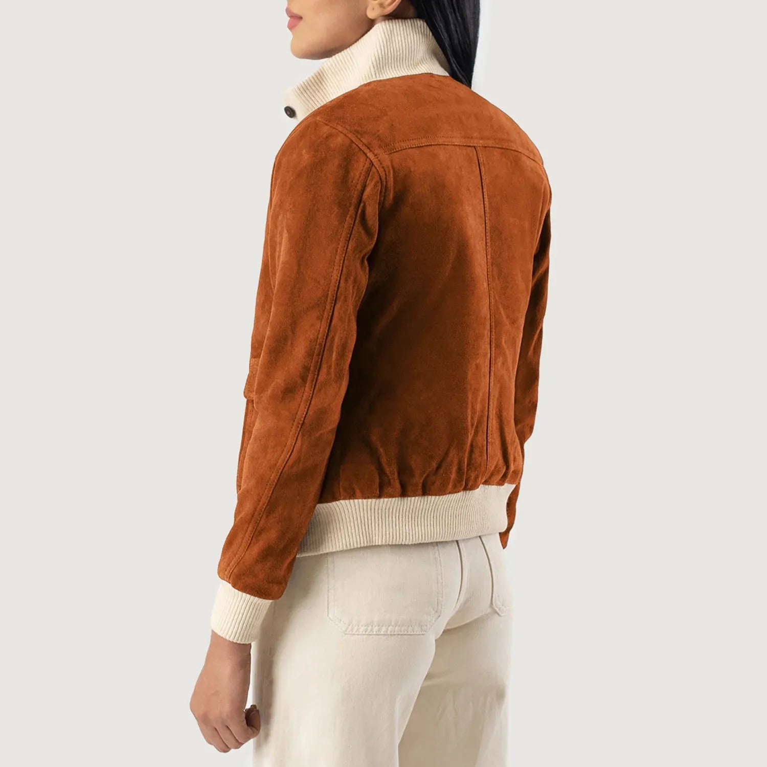 Brown Suede Bomber Jacket for Women