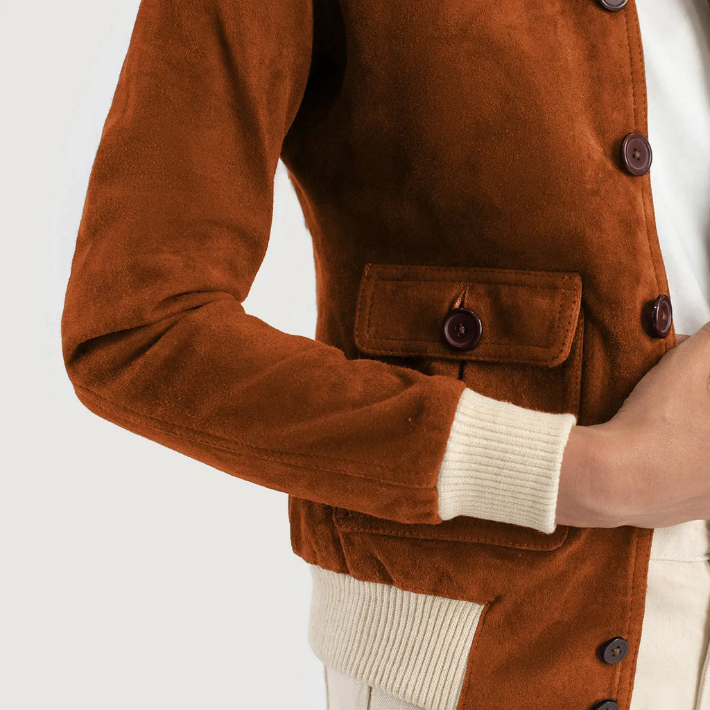 Brown Suede Bomber Jacket for Women