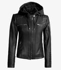 Avery Black Leather Hooded Jacket