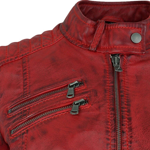 Apple Red Leather Biker Jacket Women's