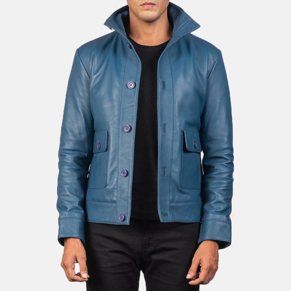 Kingston Blue Leather Bomber Jacket