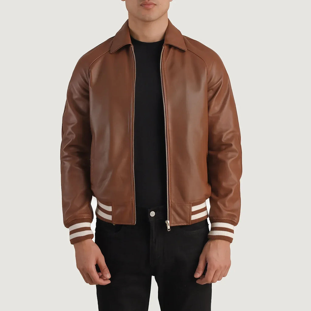 Hudson Brown Leather Varsity Jacket