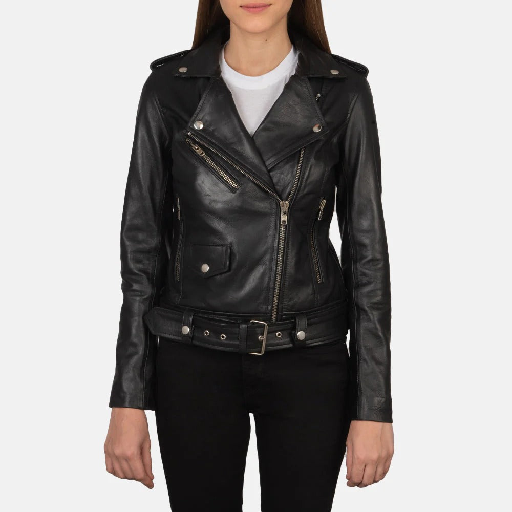 Women's Classic Black Leather Biker Jacket