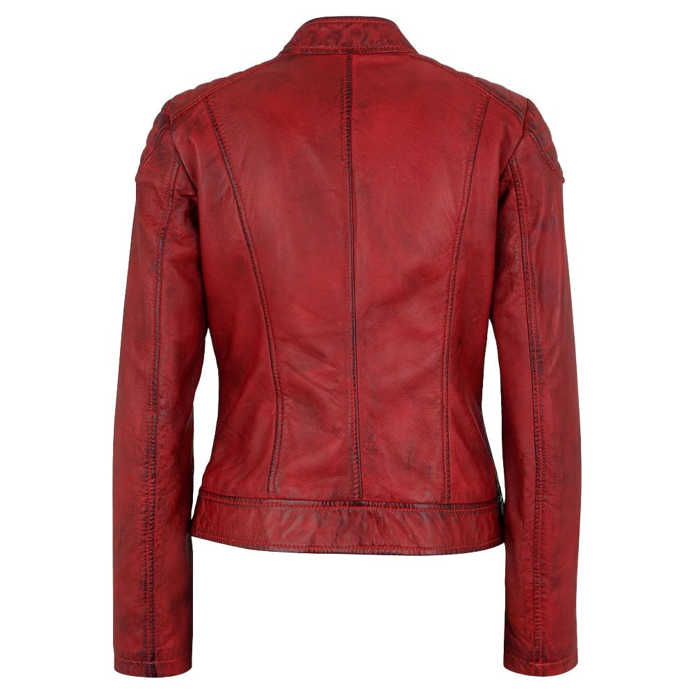 Apple Red Leather Biker Jacket Women's