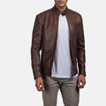 Men's Brown Genuine Leather Cafe Racer Jacket
