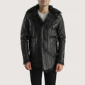 Raven Black Leather Coat with Faux Fur Trim – Men's Winter Coat