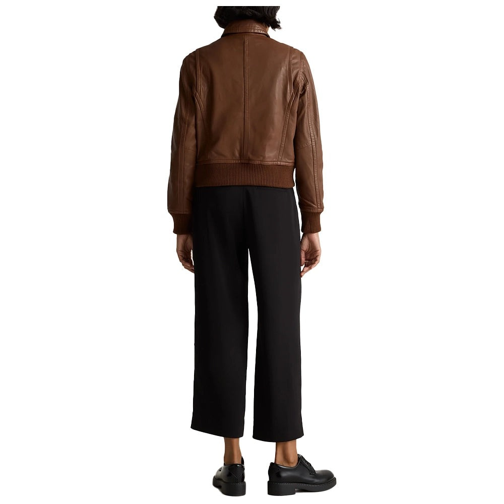 Cropped Brown Bomber Leather Jacket Women’s