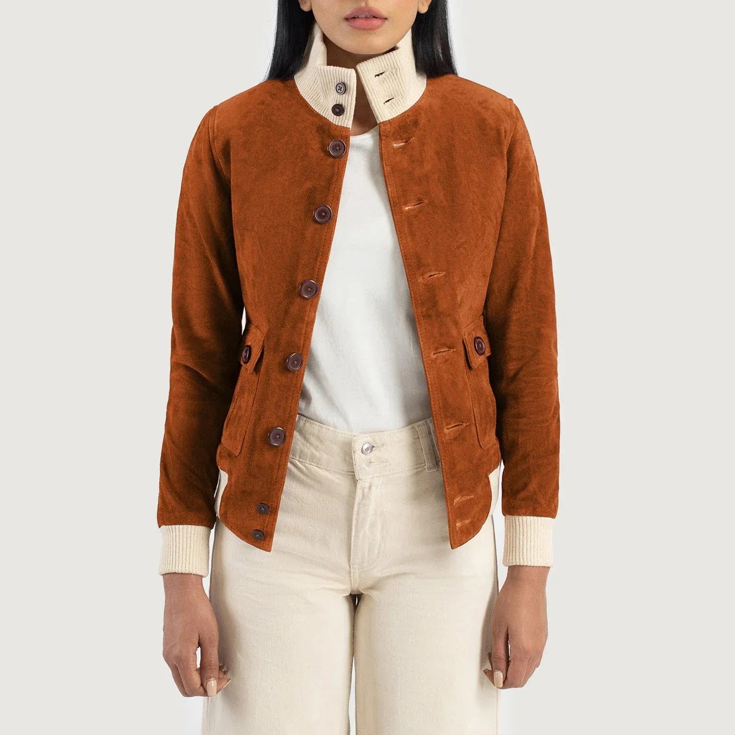 Brown Suede Bomber Jacket for Women