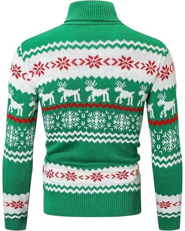 Kevin Jonas A Very Jonas Christmas Green Fair Isle Reindeer Turtleneck Sweater