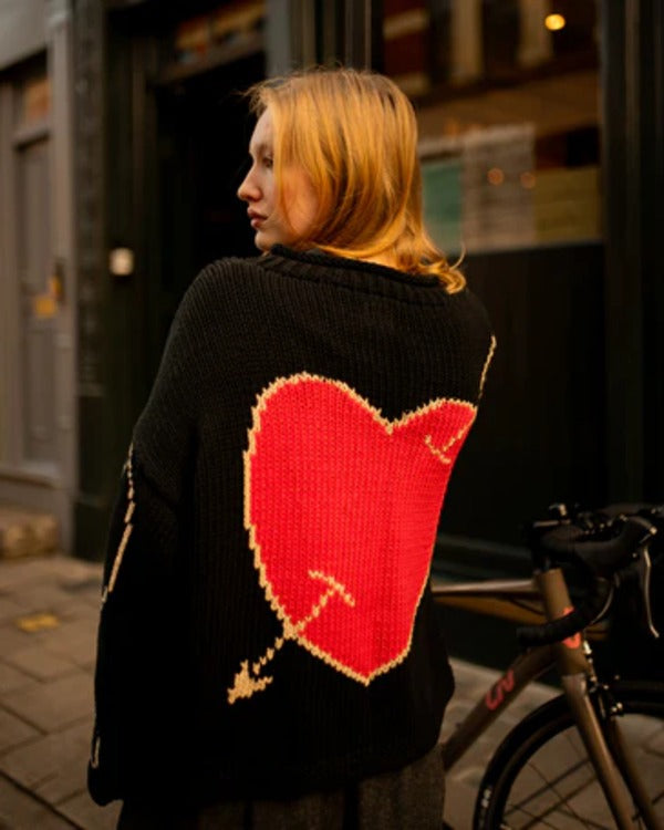 Eve Hewson Bad Sisters Season 2 Becka Garvey Black & Red Love Heart Knit Sweater