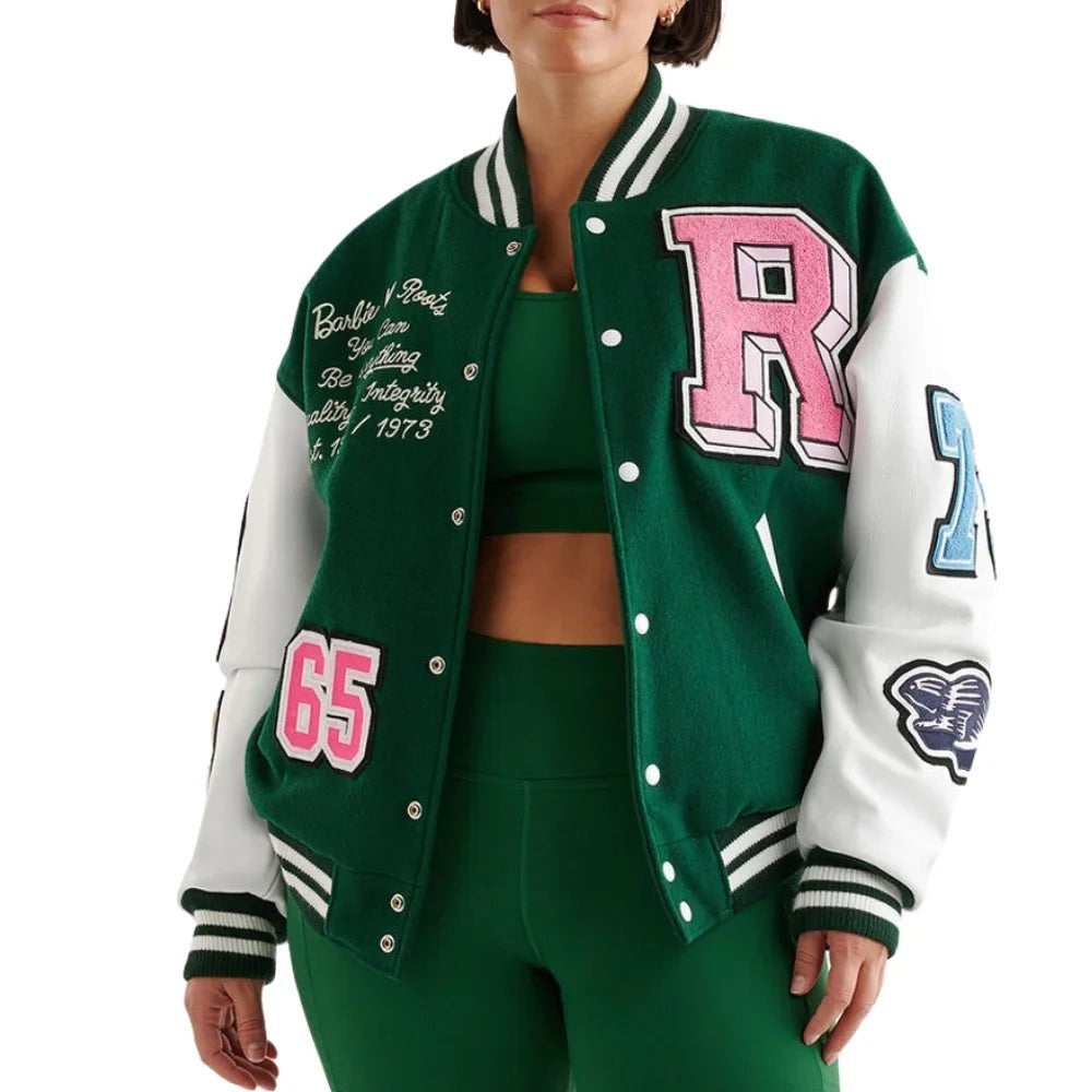 Women’s Green & White Patch Varsity Jacket