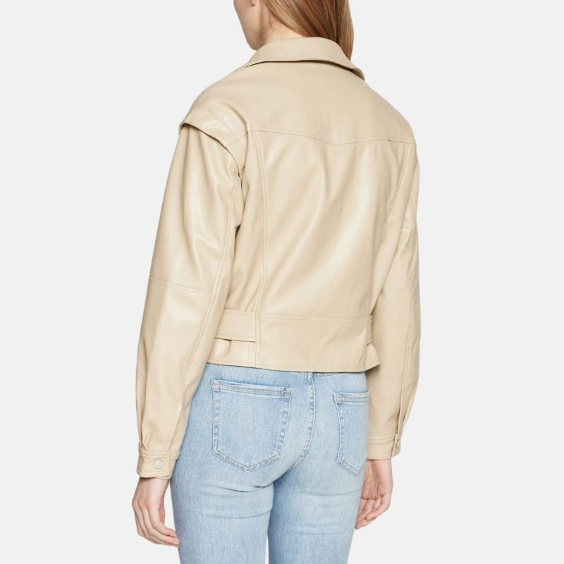 Moto Style Beige Leather Jacket Womens
