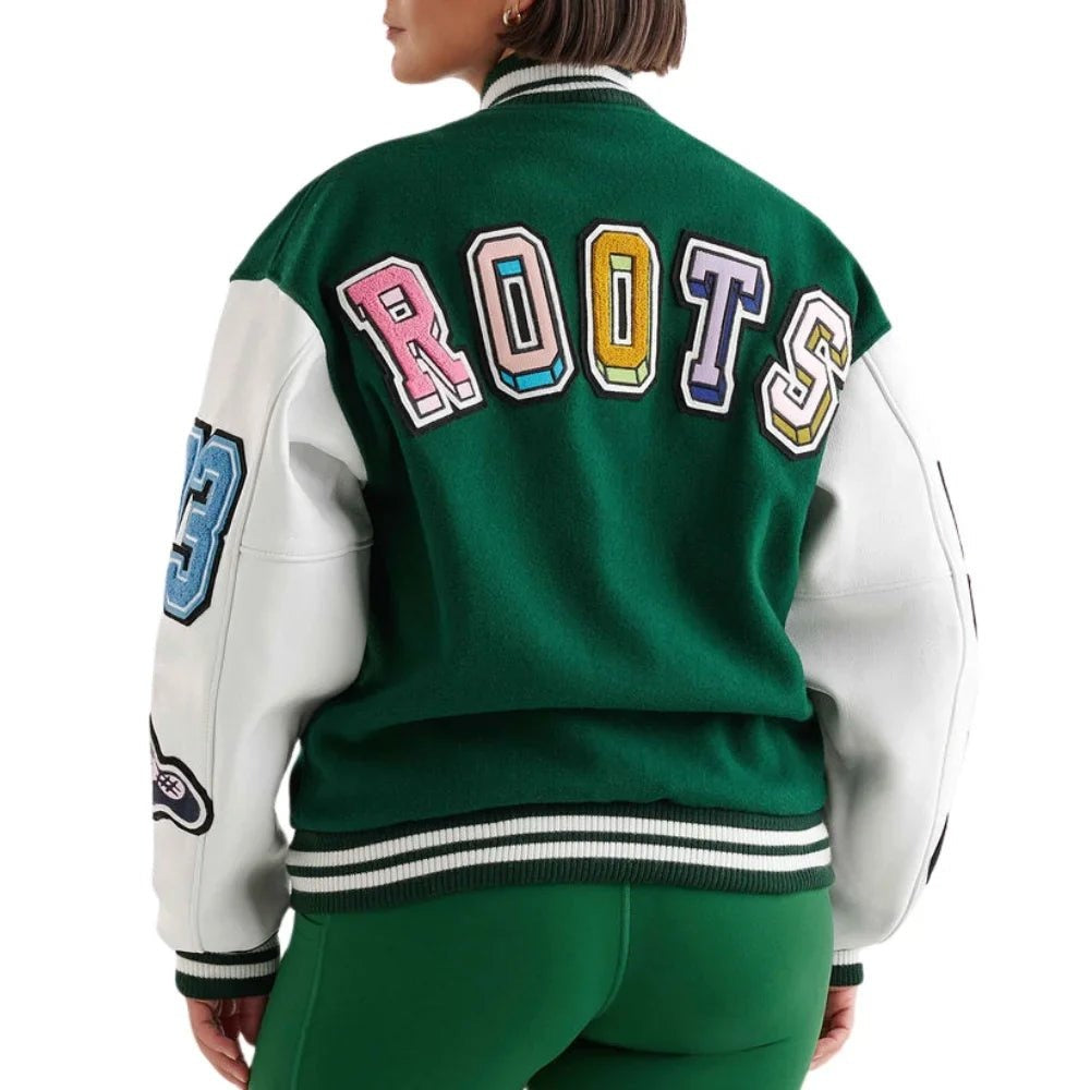 Women’s Green & White Patch Varsity Jacket