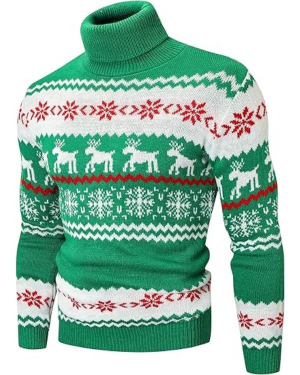 Kevin Jonas A Very Jonas Christmas Green Fair Isle Reindeer Turtleneck Sweater