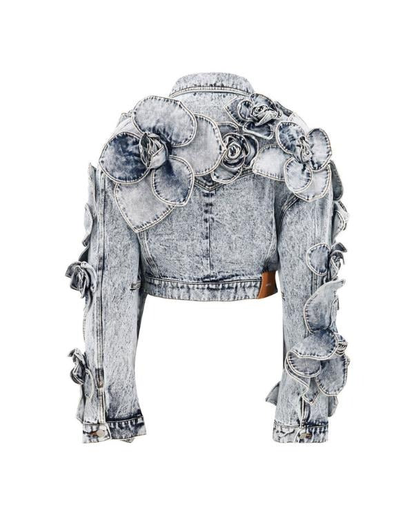 Extra Keltie Knight Floral Cropped Denim Jacket