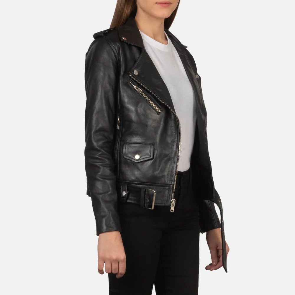 Women's Classic Black Leather Biker Jacket