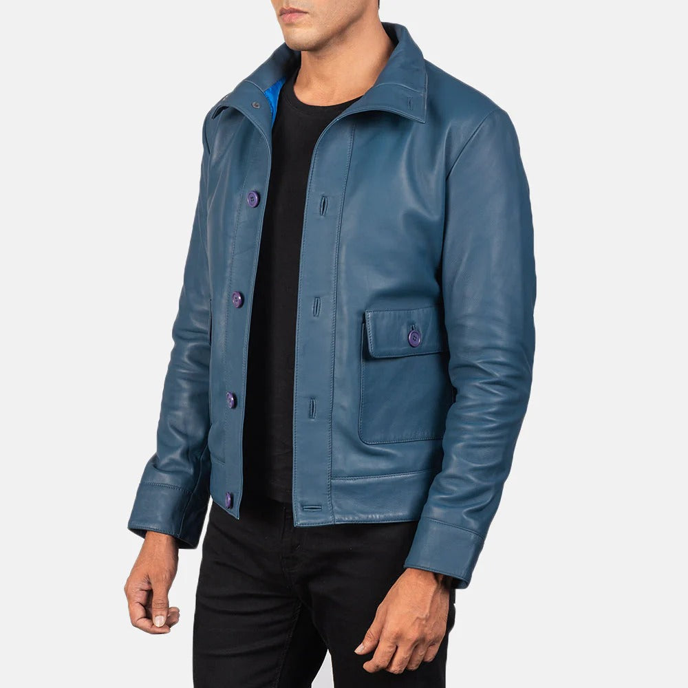 Kingston Blue Leather Bomber Jacket