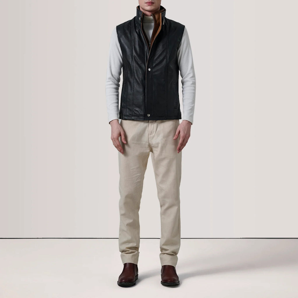 Zane Black Leather Vest