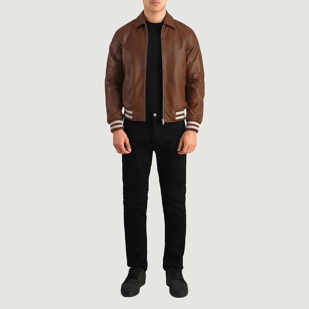 Hudson Brown Leather Varsity Jacket