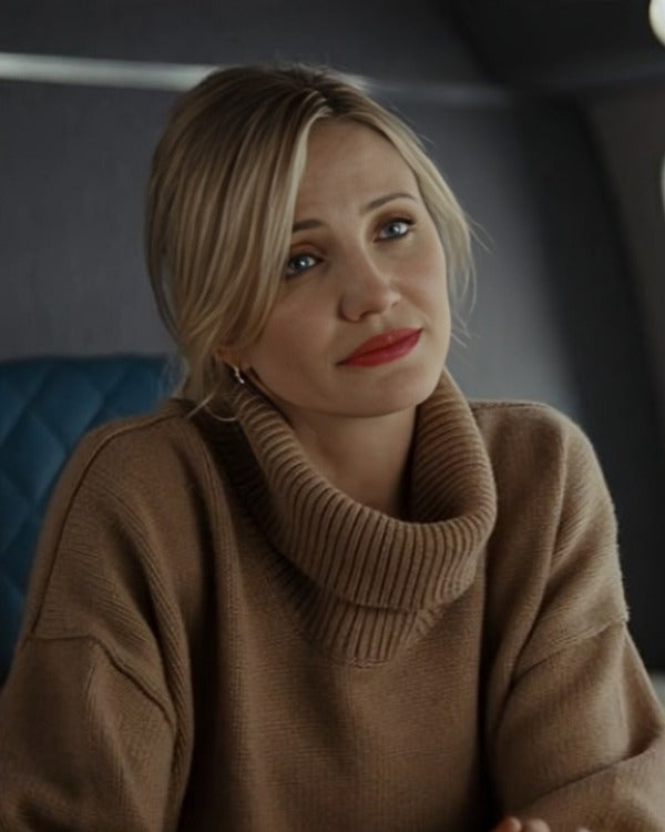 Cameron Diaz Back in Action Brown Oversized Turtleneck Knit Sweater