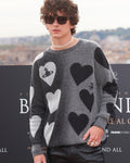 Timothée Chalamet Bones and All 2022 Grey & Black Heart Pattern Knit Sweater