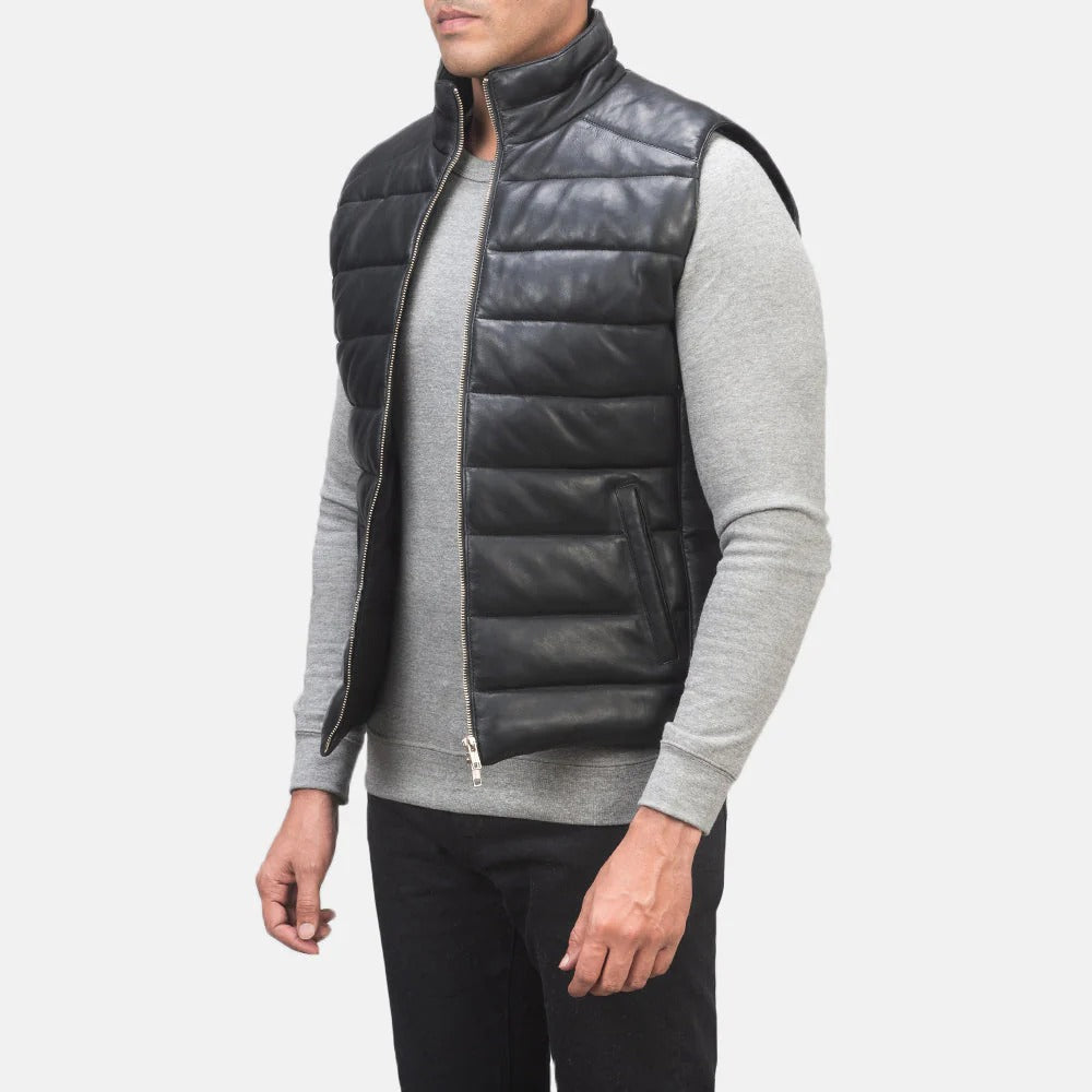 Men's Genuine Sheepskin Quilted Leather Vest