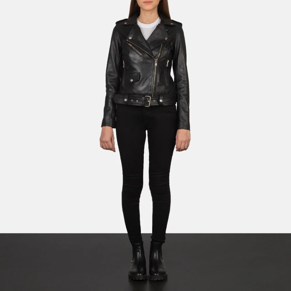 Women's Classic Black Leather Biker Jacket