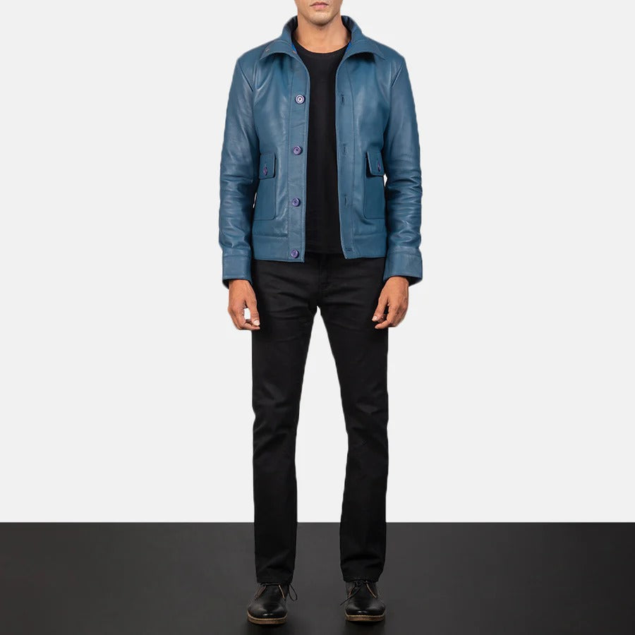 Kingston Blue Leather Bomber Jacket