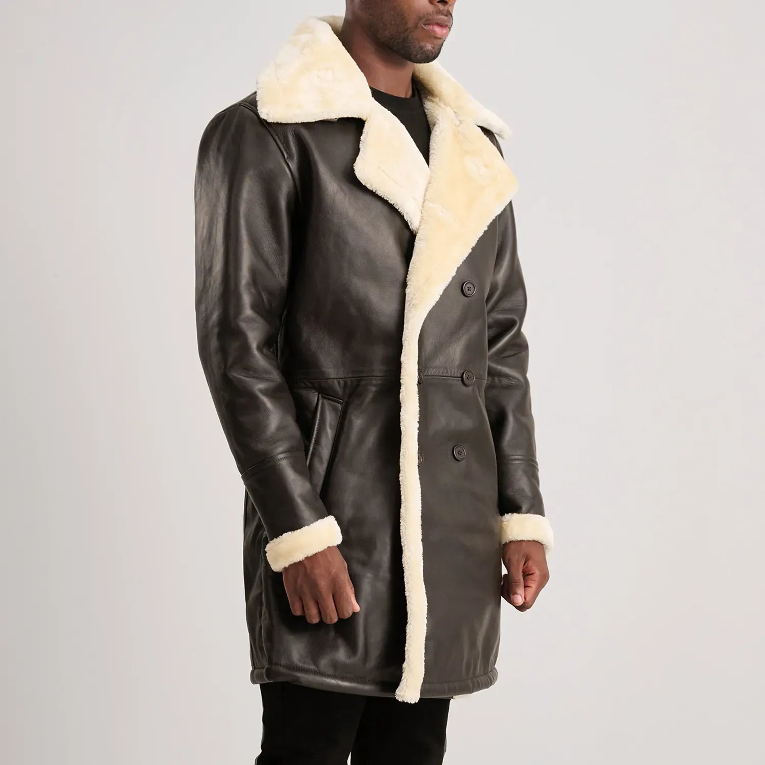 Men's Classic Double-Breasted Shearling Coat