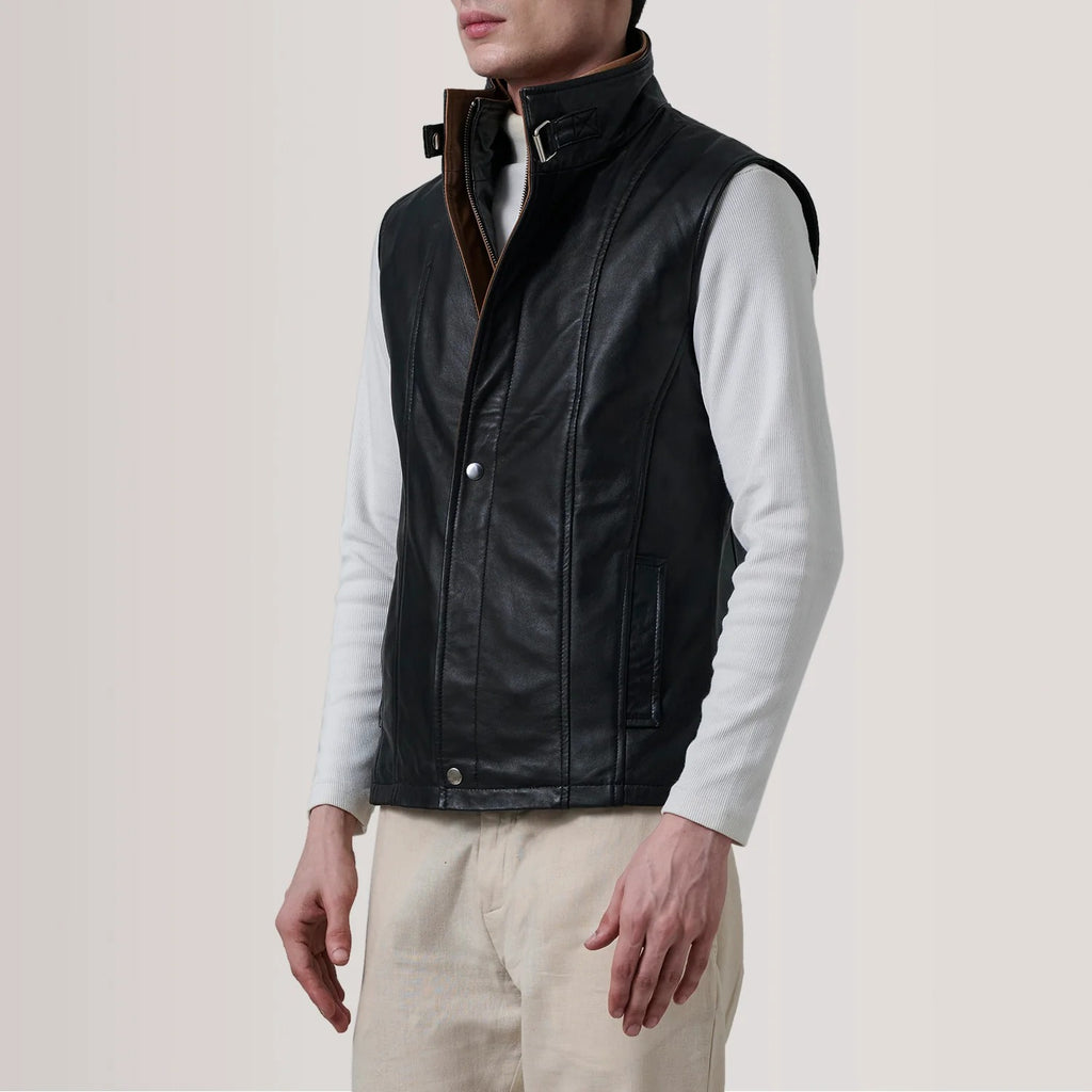 Zane Black Leather Vest
