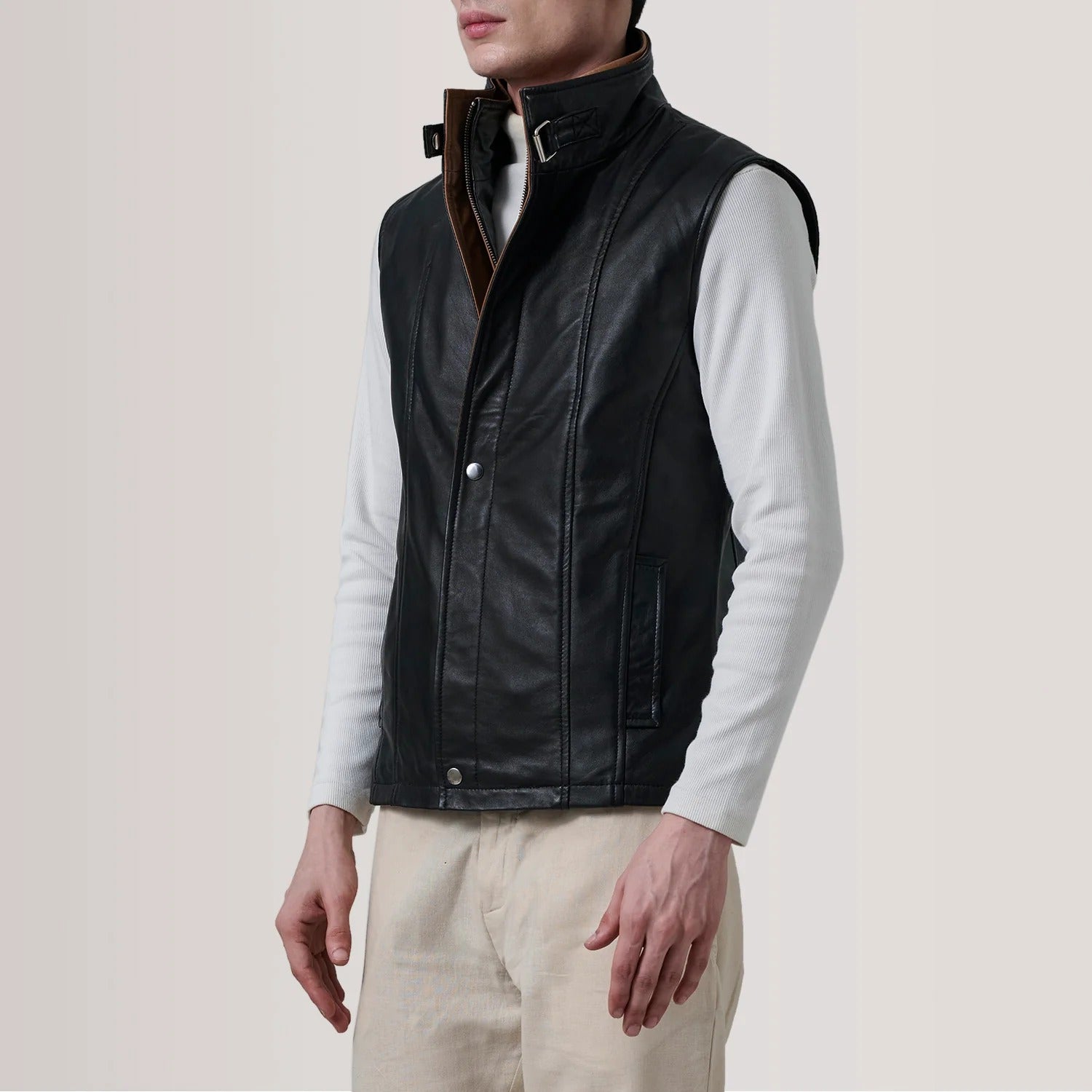 Zane Black Leather Vest