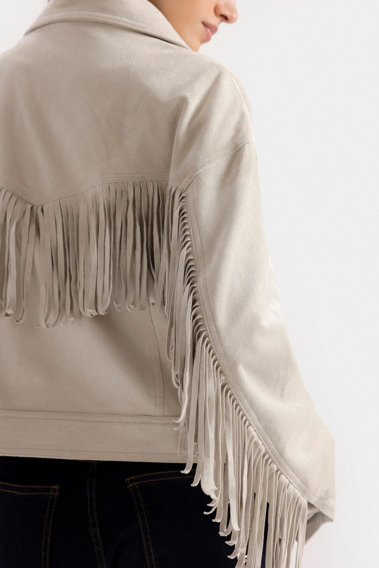Avery White Suede Fringe Jacket