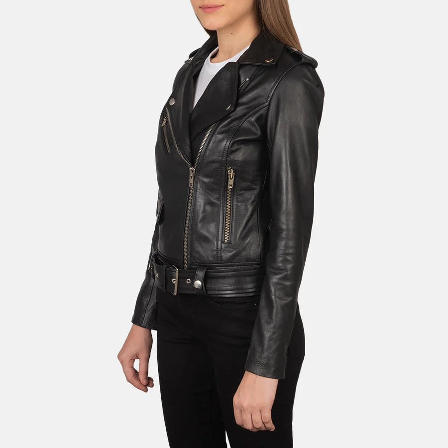 Women's Classic Black Leather Biker Jacket
