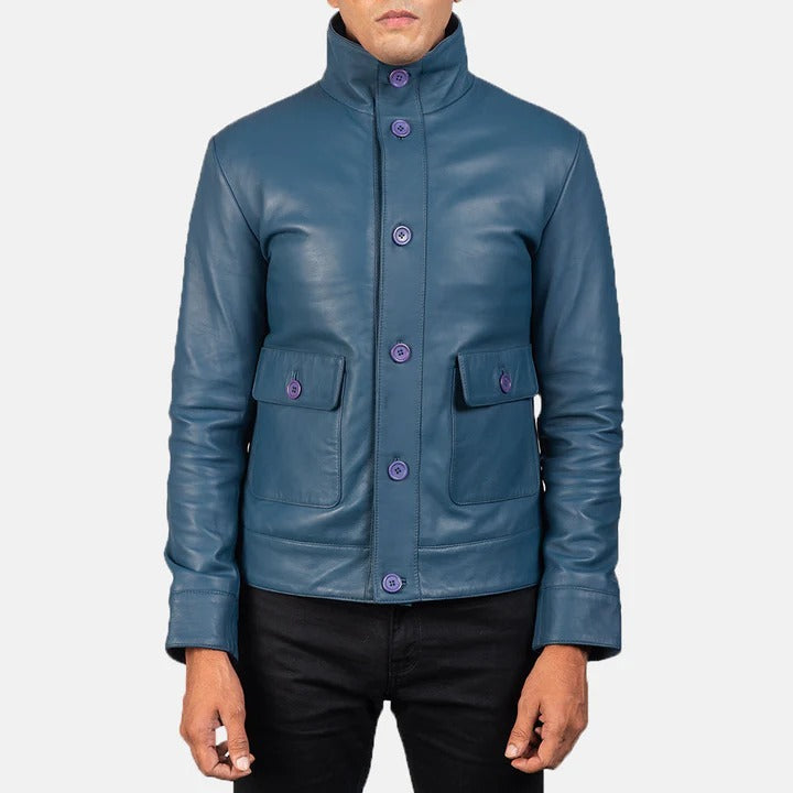 Kingston Blue Leather Bomber Jacket