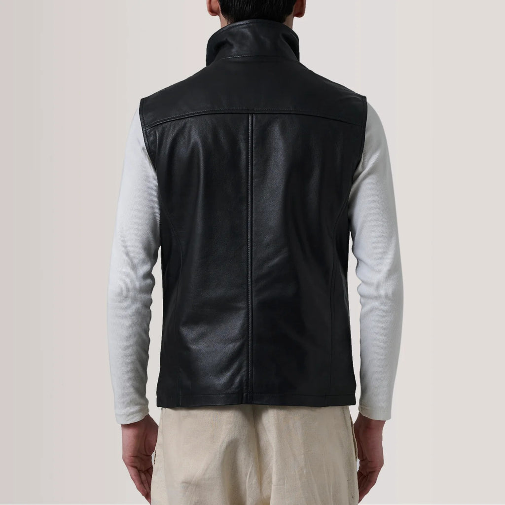 Zane Black Leather Vest