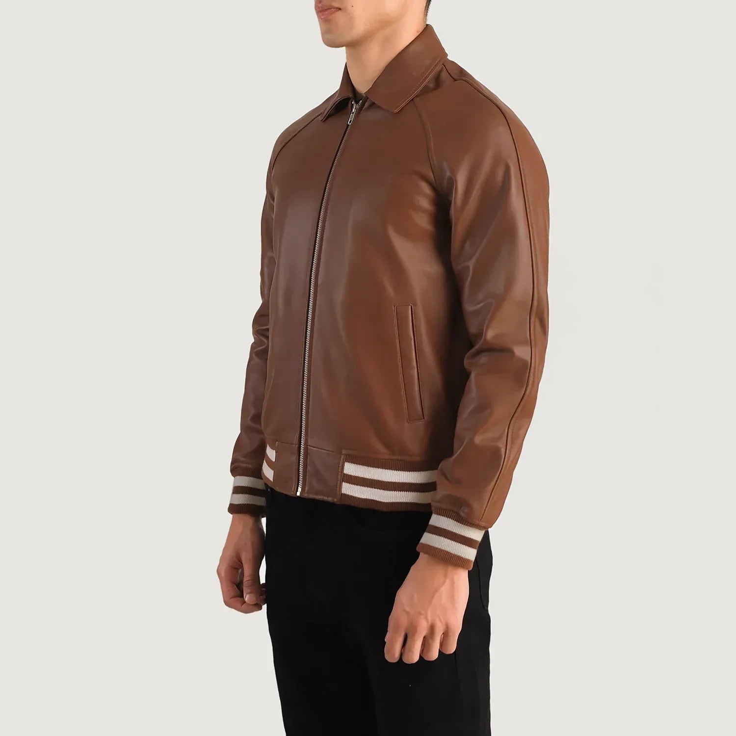 Hudson Brown Leather Varsity Jacket