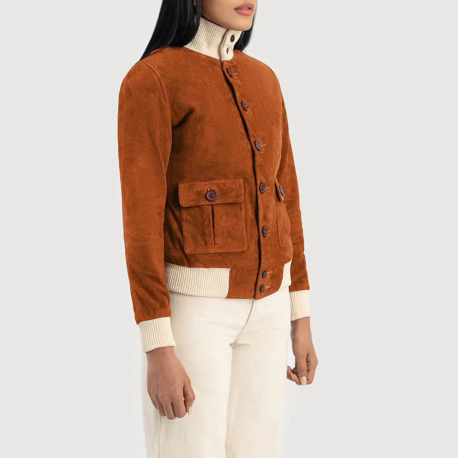 Brown Suede Bomber Jacket for Women