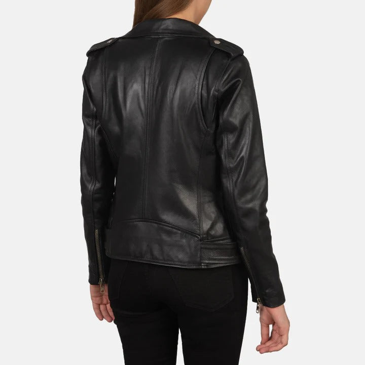 Women's Classic Black Leather Biker Jacket