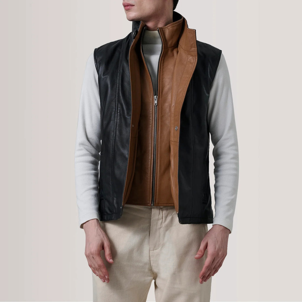 Zane Black Leather Vest