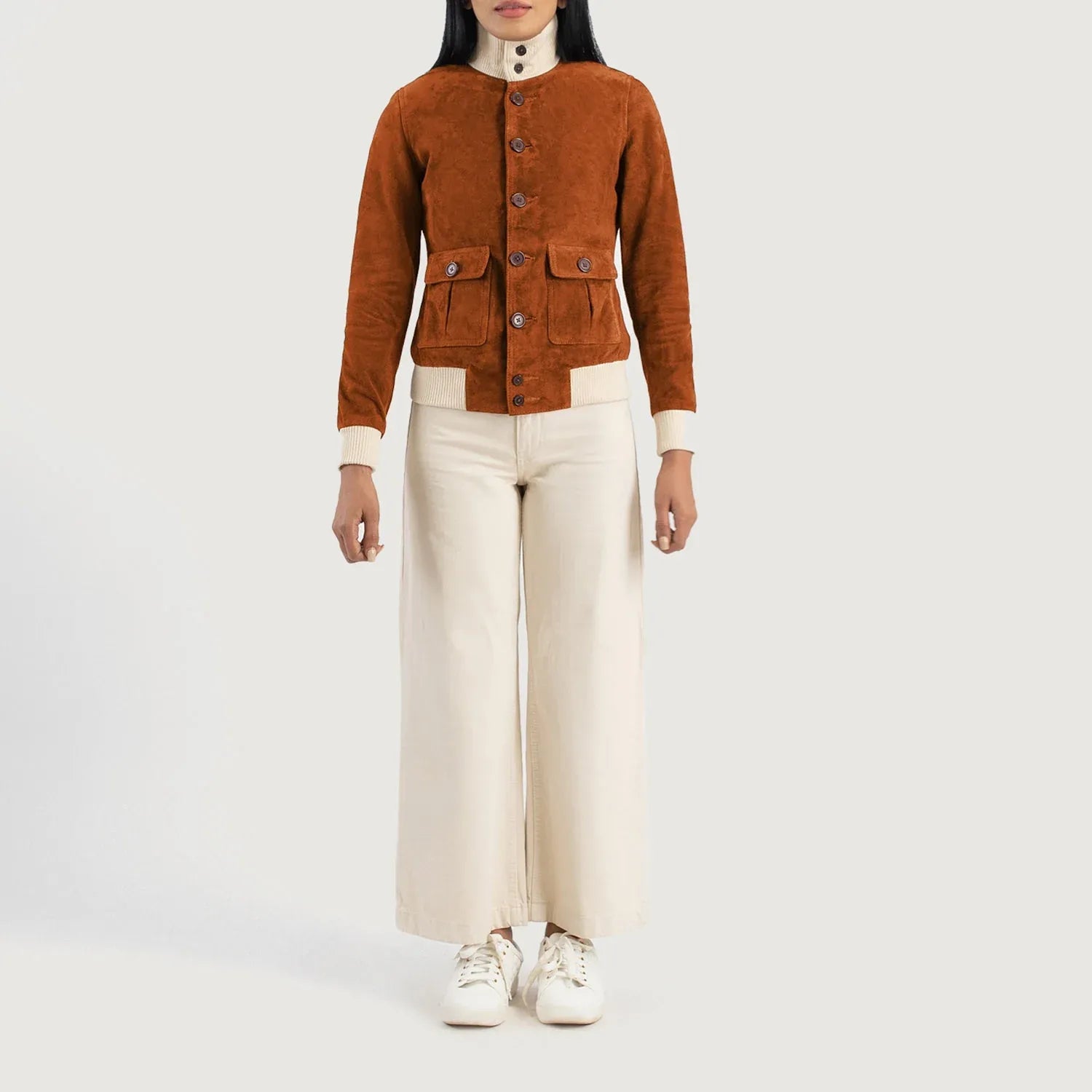 Brown Suede Bomber Jacket for Women