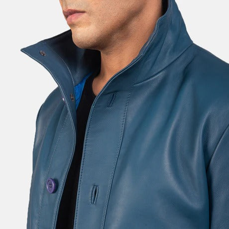 Kingston Blue Leather Bomber Jacket