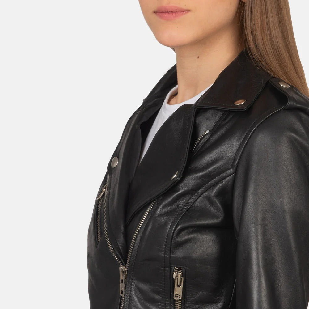 Women's Classic Black Leather Biker Jacket